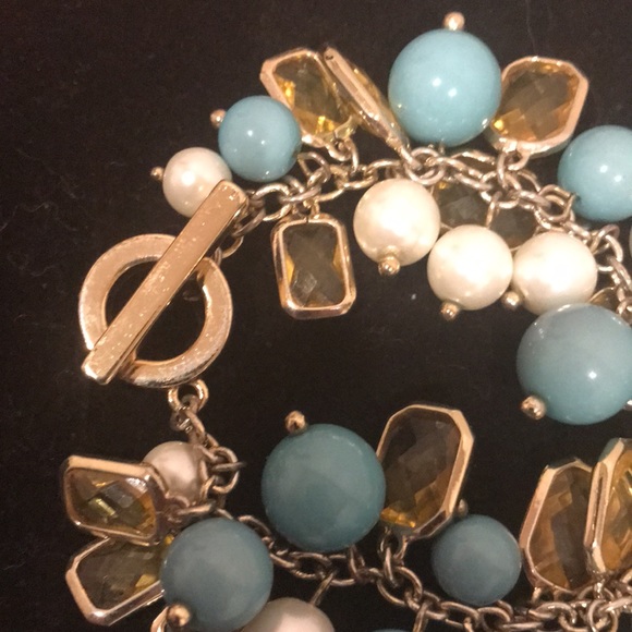 Anne Klein turquoise pearl crystal necklace bracelet matching set - Picture 3 of 4